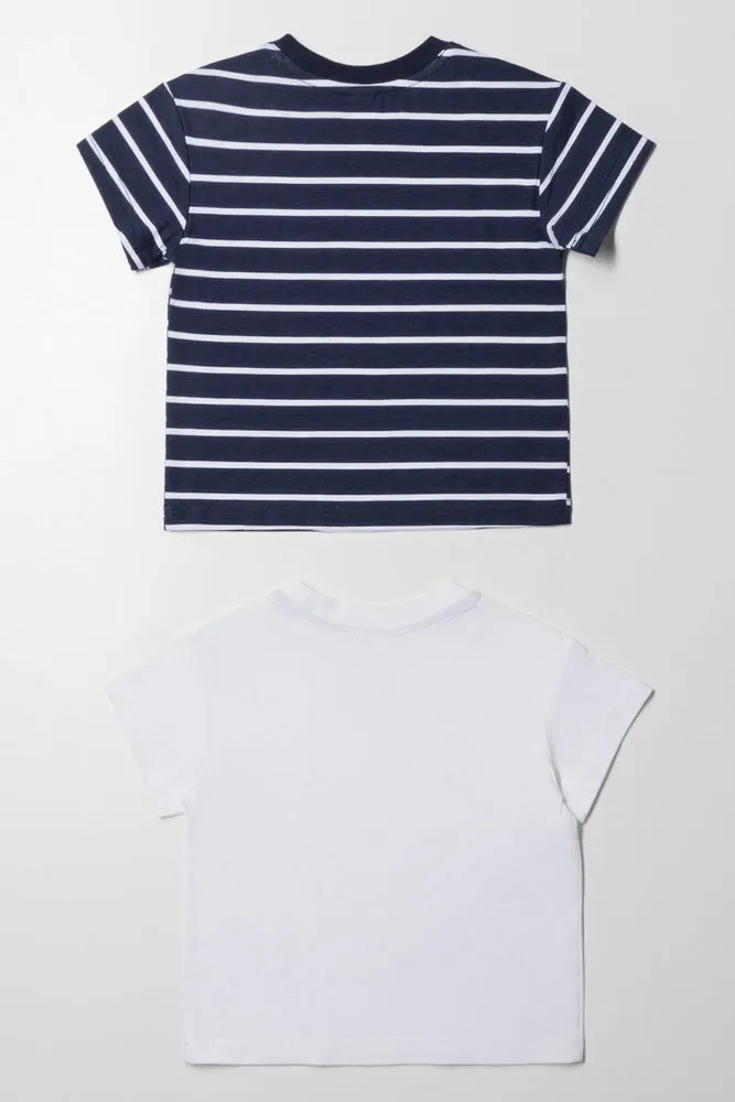 2 Pack Stripe Short Sleeve T-Shirts White And Navy