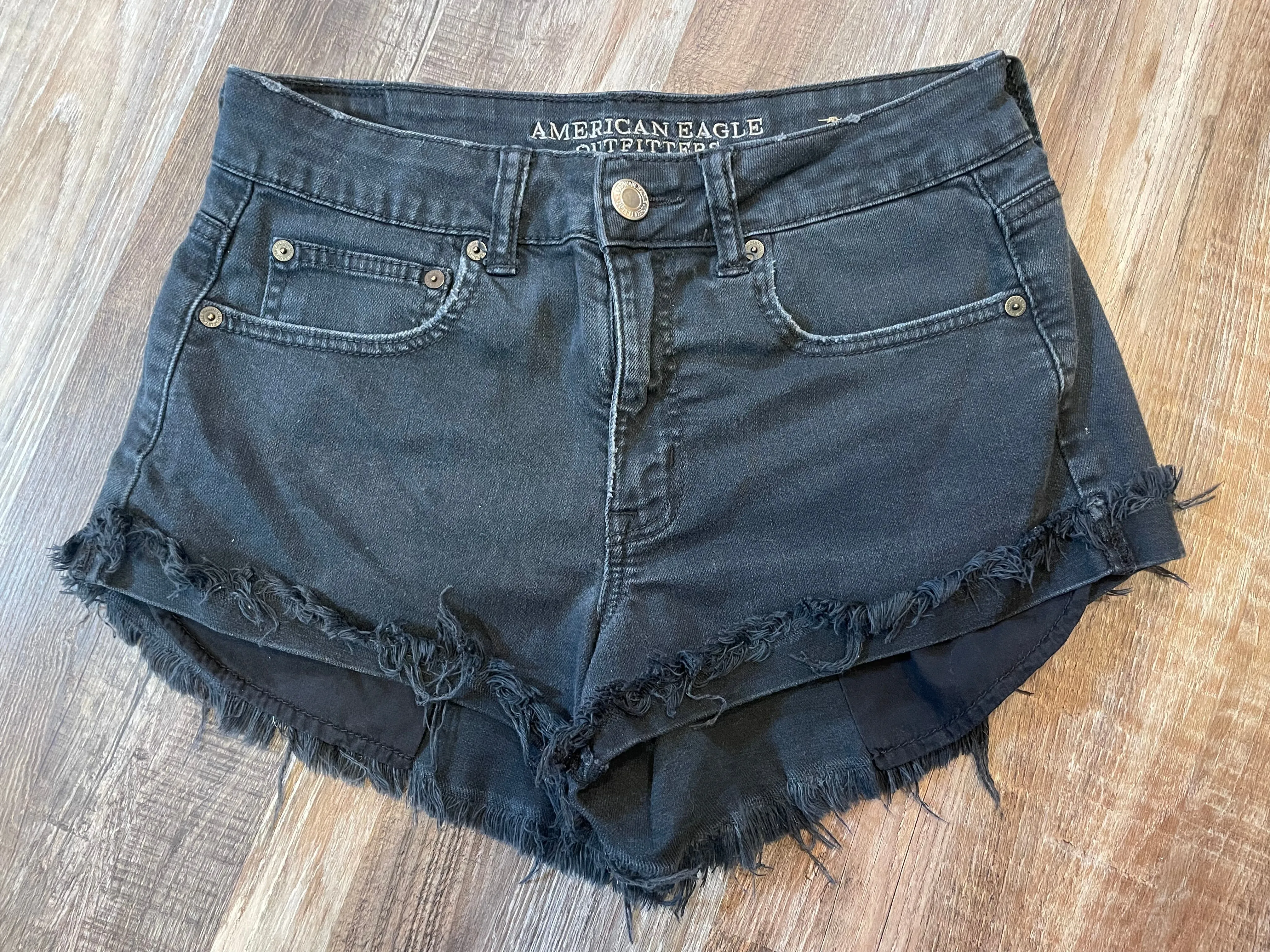 American Eagle Black Jean Shorts High Rise Festival womens size 8