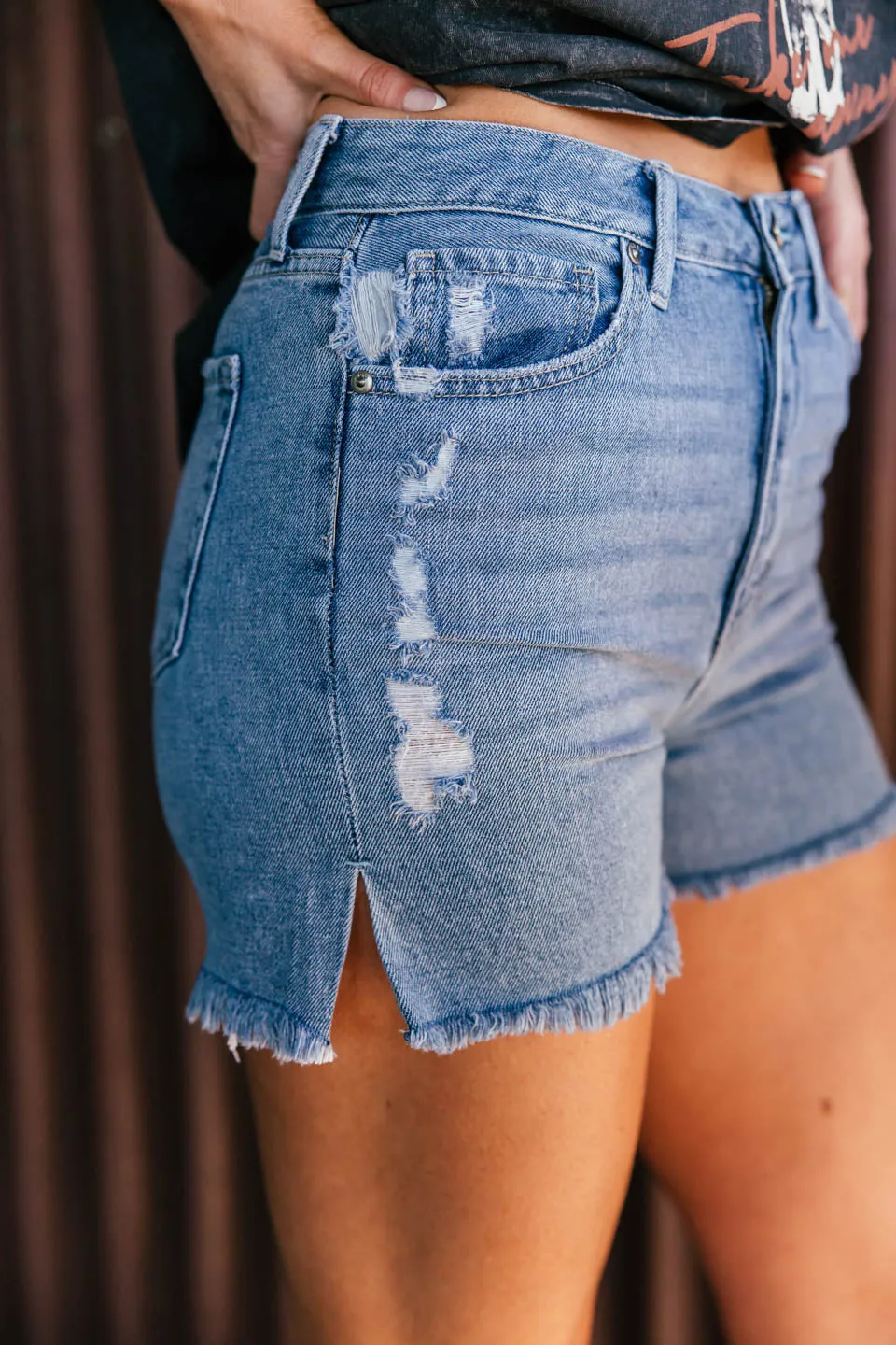 AS SEEN ON ASHLEE NICHOLS!! The James Distressed Denim Shorts