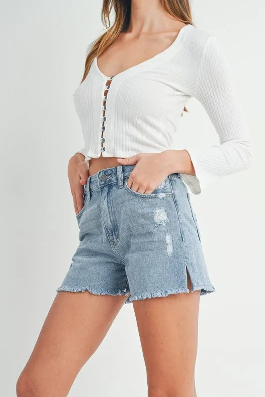 AS SEEN ON ASHLEE NICHOLS!! The James Distressed Denim Shorts