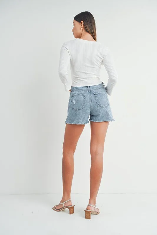 AS SEEN ON ASHLEE NICHOLS!! The James Distressed Denim Shorts