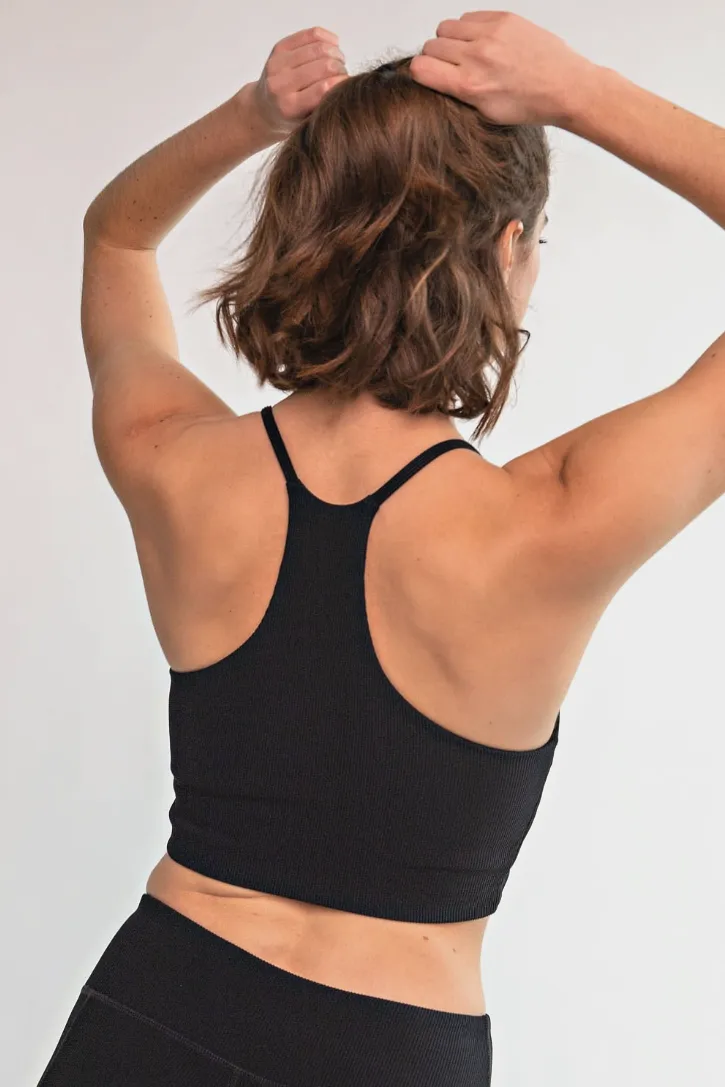 Asana Black Ribbed Crop Top