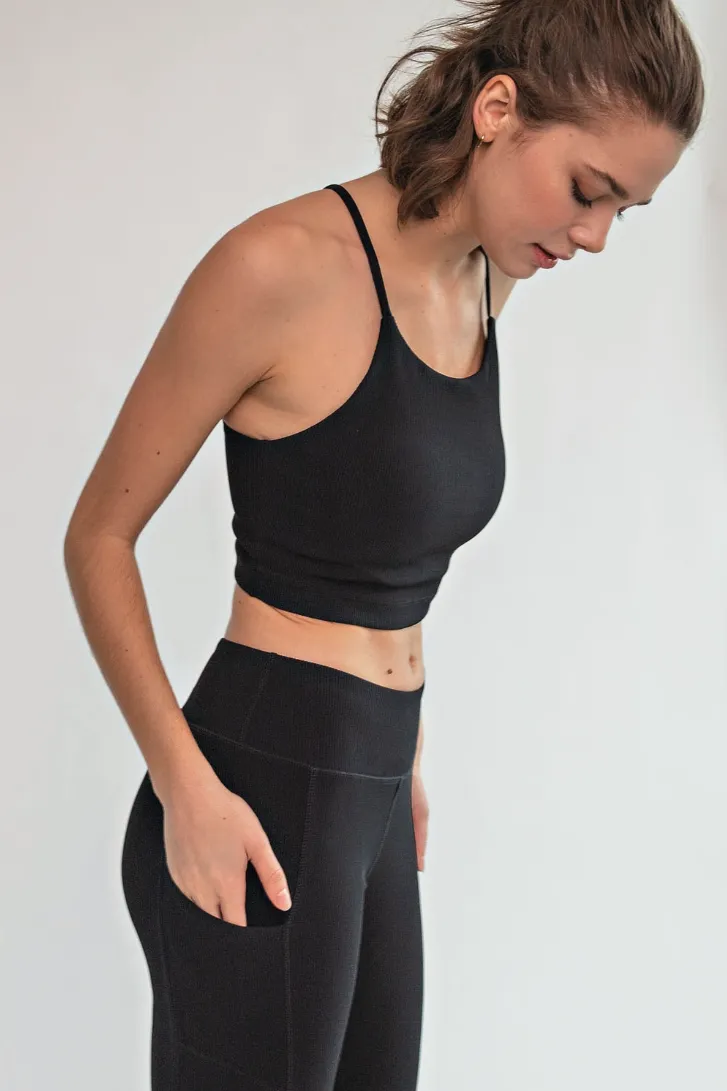 Asana Black Ribbed Crop Top