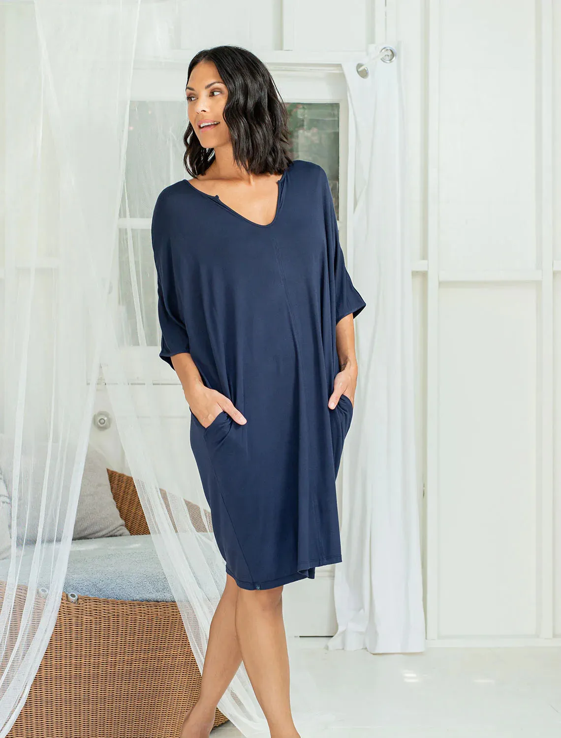 Barefoot Dreams Luxe Milk Jersey® Short Caftan in Indigo