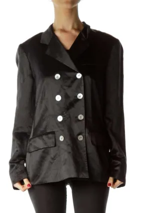 Black Linen & Silk Double Breasted Jacket