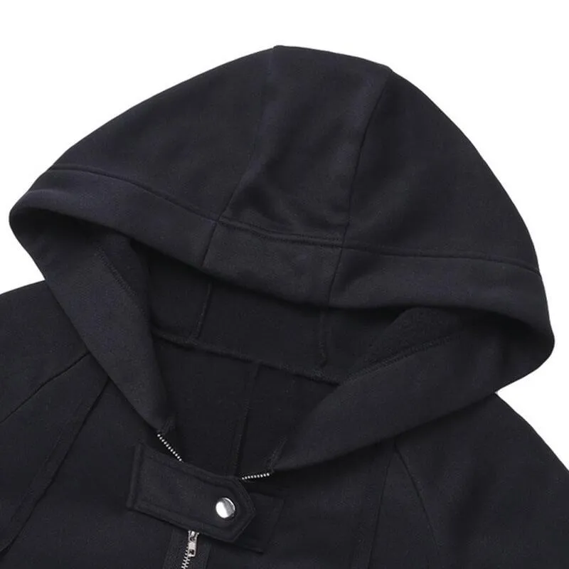 Black Low High Hoodie Over Coat