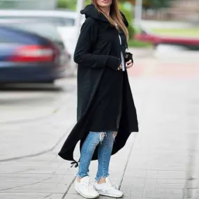 Black Low High Hoodie Over Coat