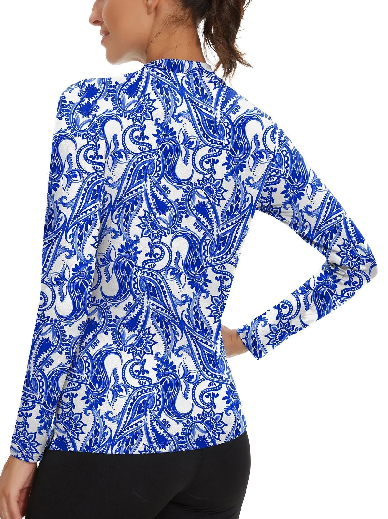 Blue Paisley Quarter-Zip Long-sleeve Golf Shirt for Women