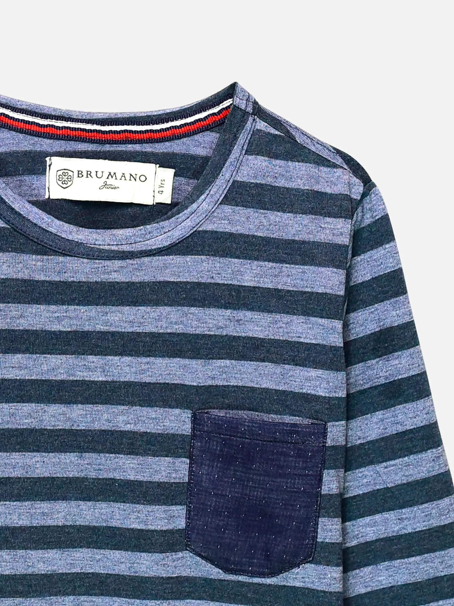 Blue Striped Full Sleeve T-Shirt With Contrasting Pocket