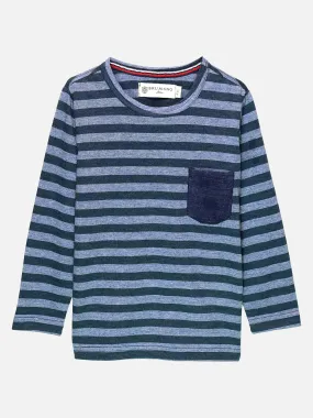 Blue Striped Full Sleeve T-Shirt With Contrasting Pocket