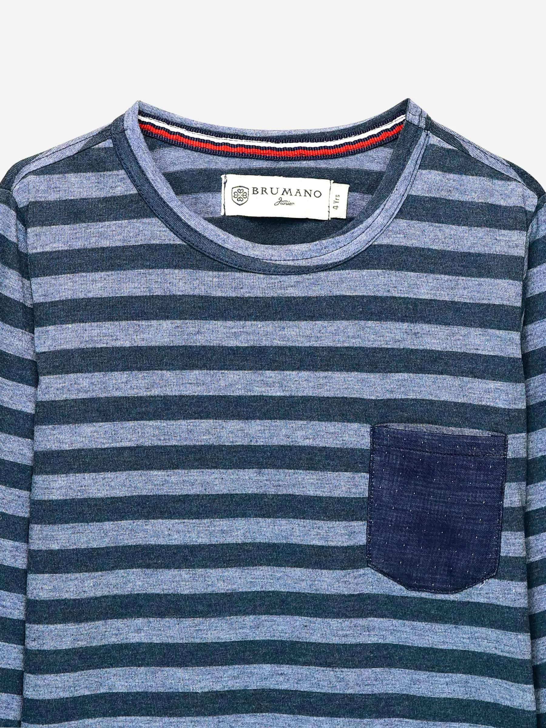 Blue Striped Full Sleeve T-Shirt With Contrasting Pocket