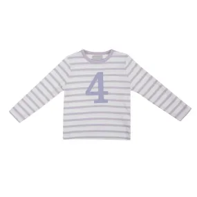 Bob & Blossom: Parma Violet & White Breton Striped Number 4 T-Shirt