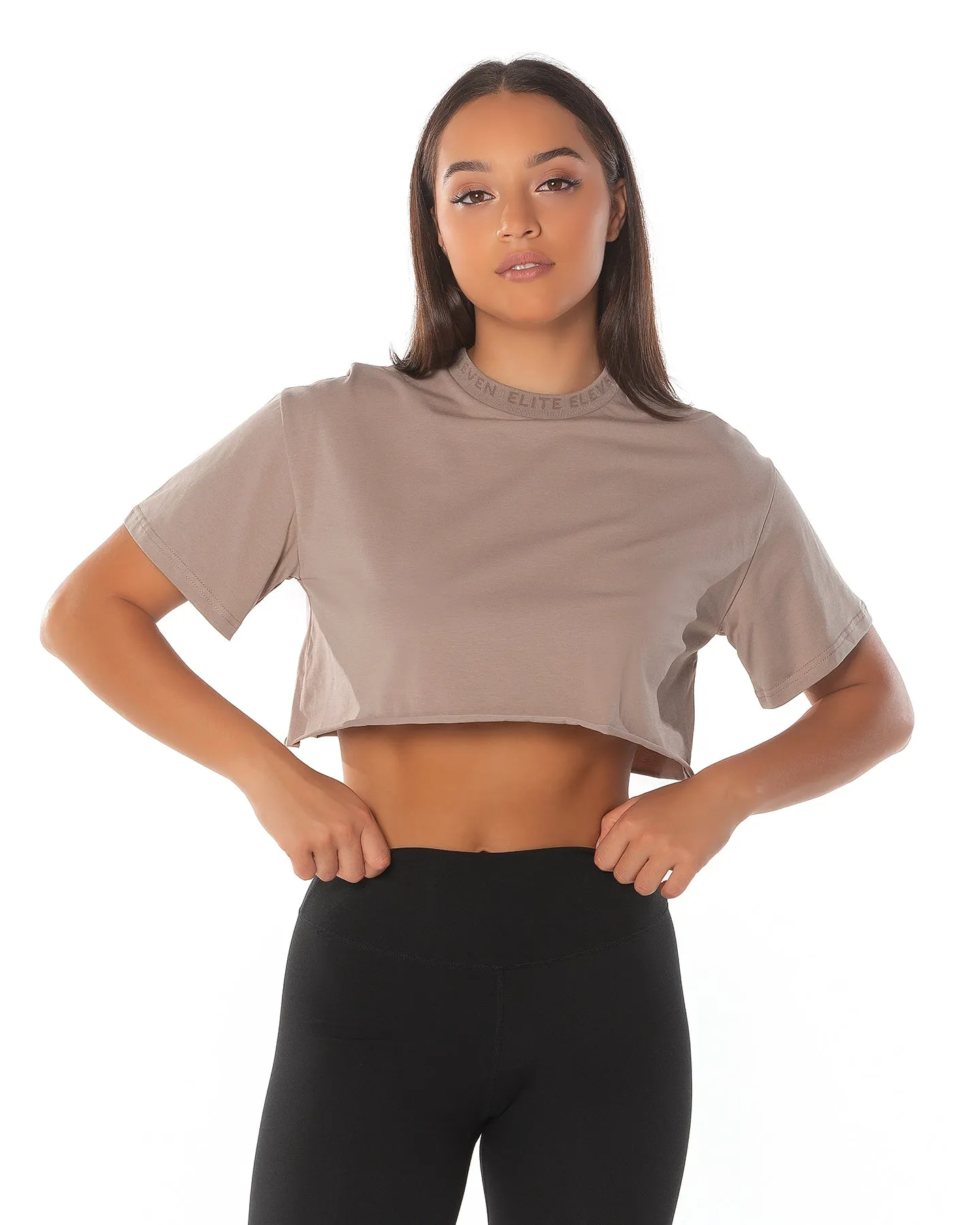 Boyfriend Ribbed Collar T-shirt - Light Brown