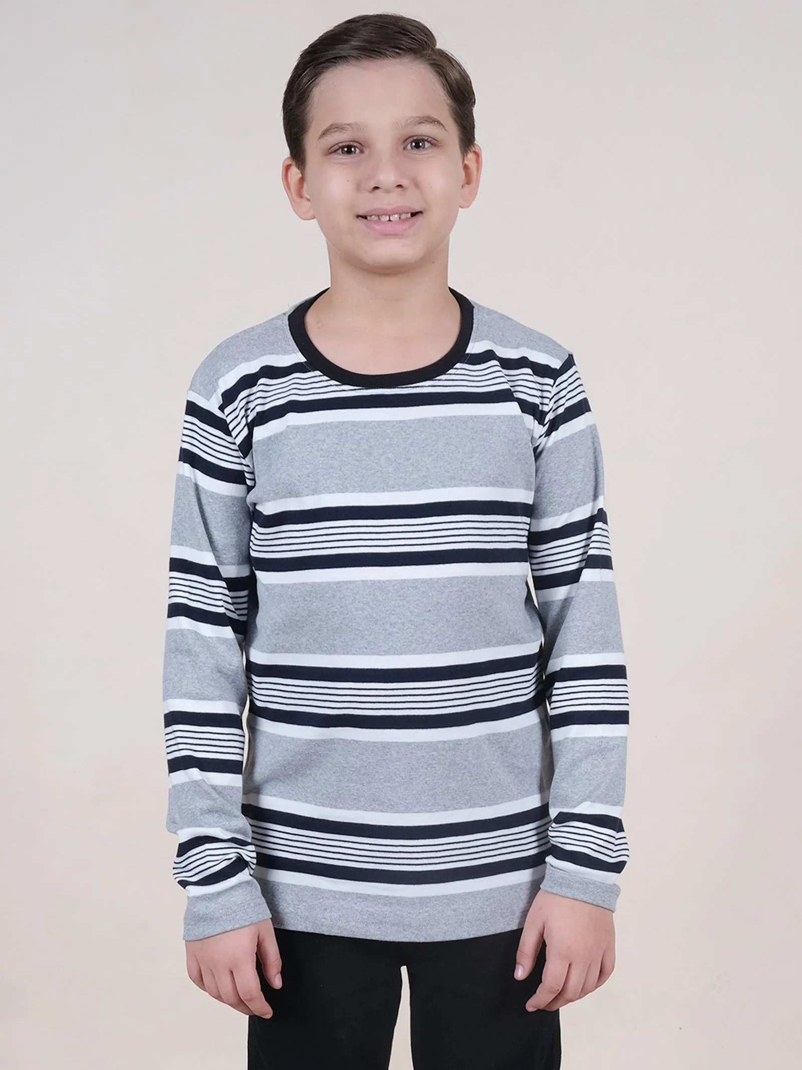 Boys Cotton Full Sleeves Striped T-Shirt