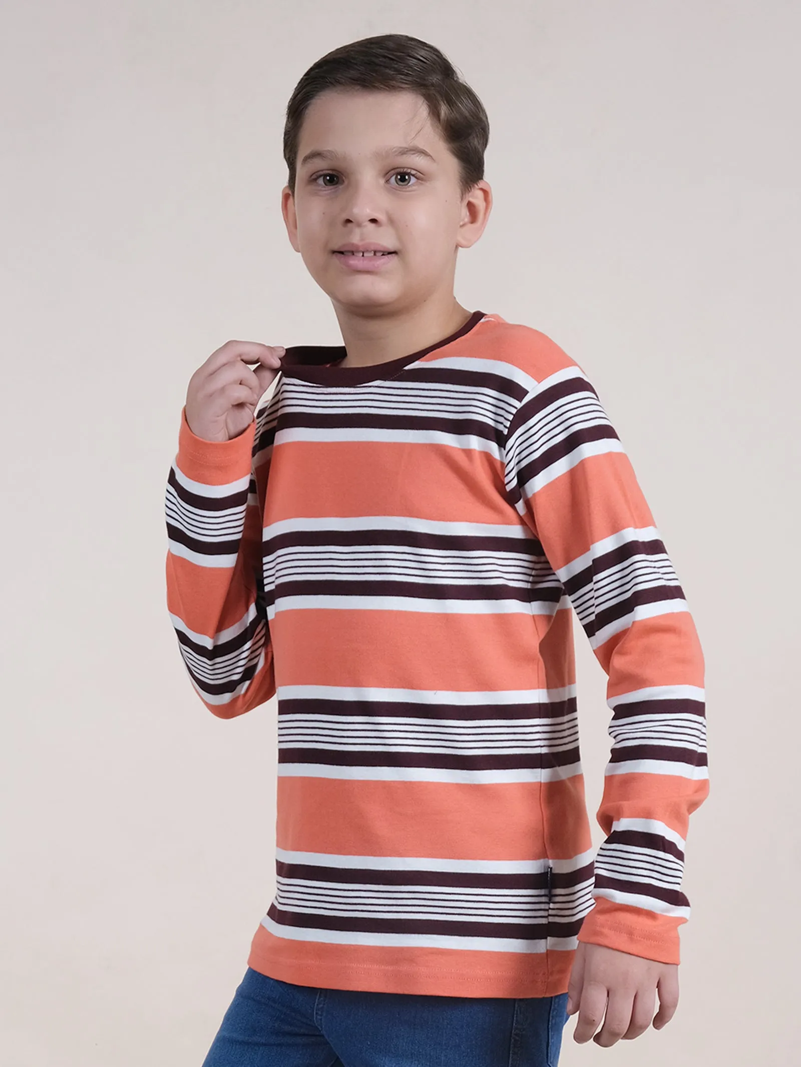 Boys Cotton Full Sleeves Striped T-Shirt