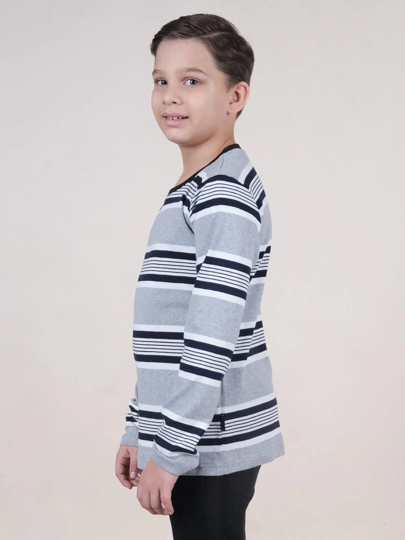 Boys Cotton Full Sleeves Striped T-Shirt