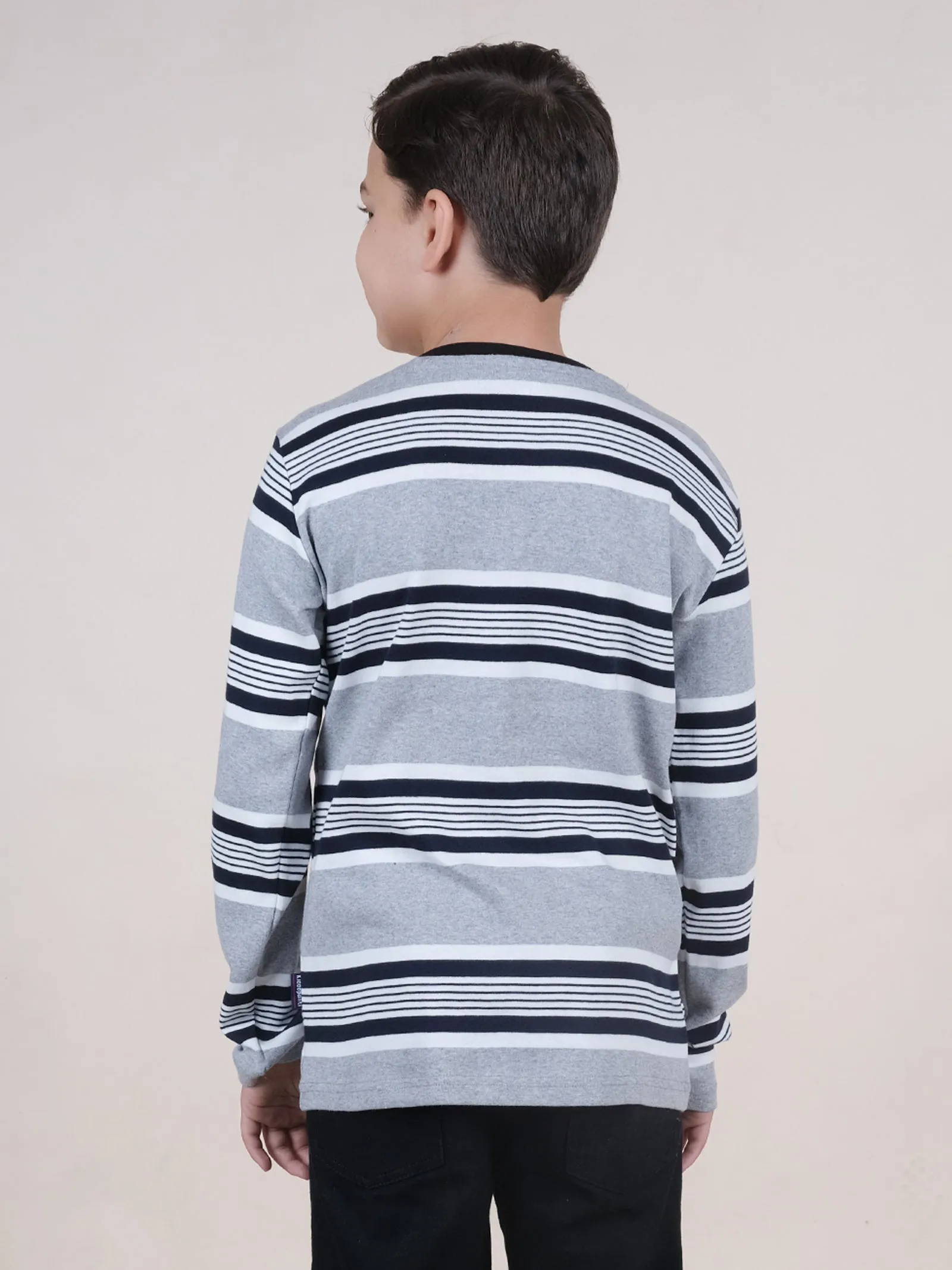 Boys Cotton Full Sleeves Striped T-Shirt