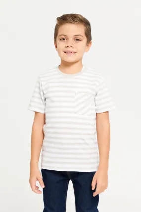 Boys Grey Stripe Short Sleeve T-Shirt