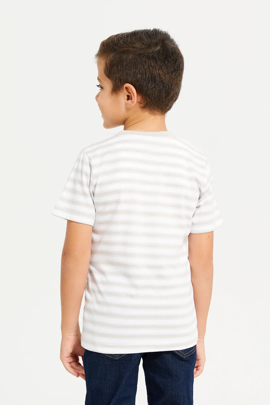 Boys Grey Stripe Short Sleeve T-Shirt