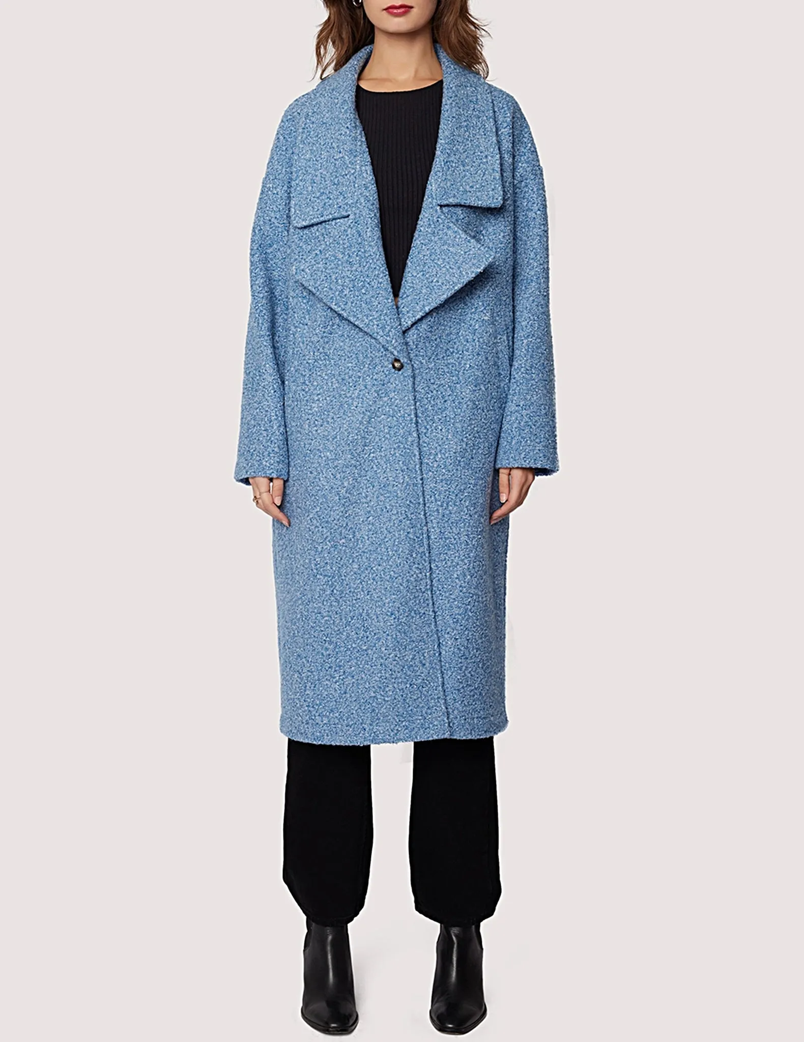 Carrie Blue Boucle Wide Collar Coat