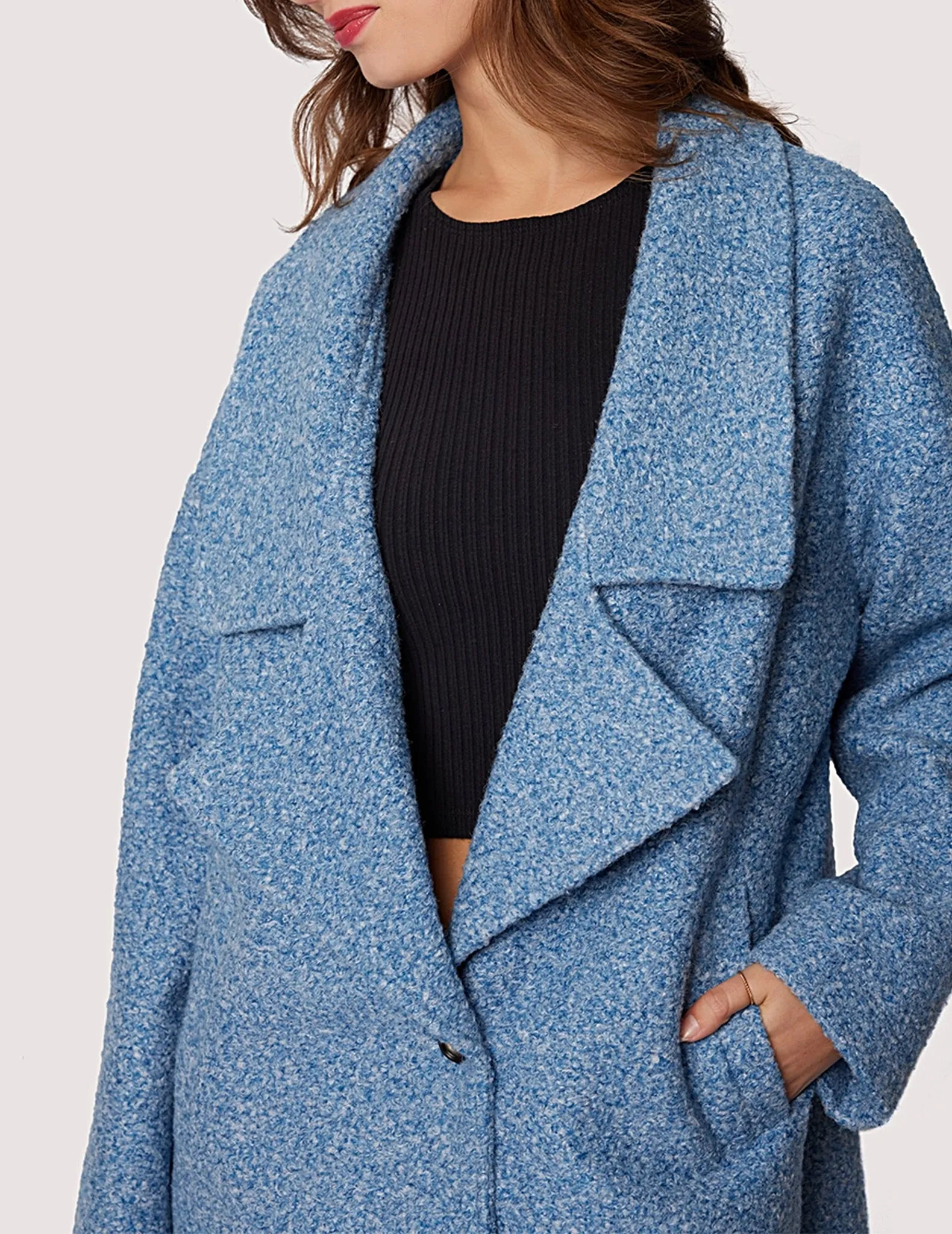 Carrie Blue Boucle Wide Collar Coat