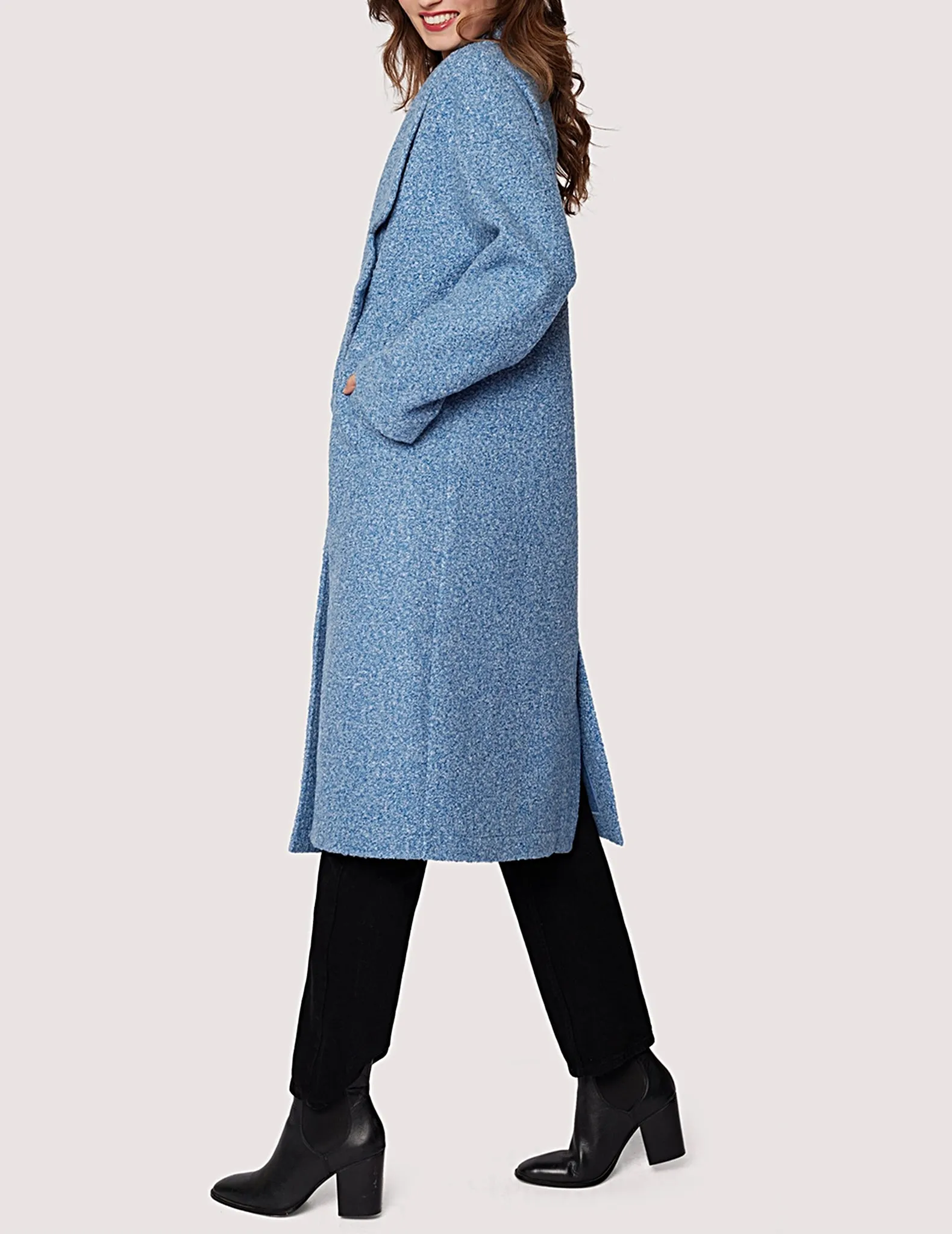 Carrie Blue Boucle Wide Collar Coat