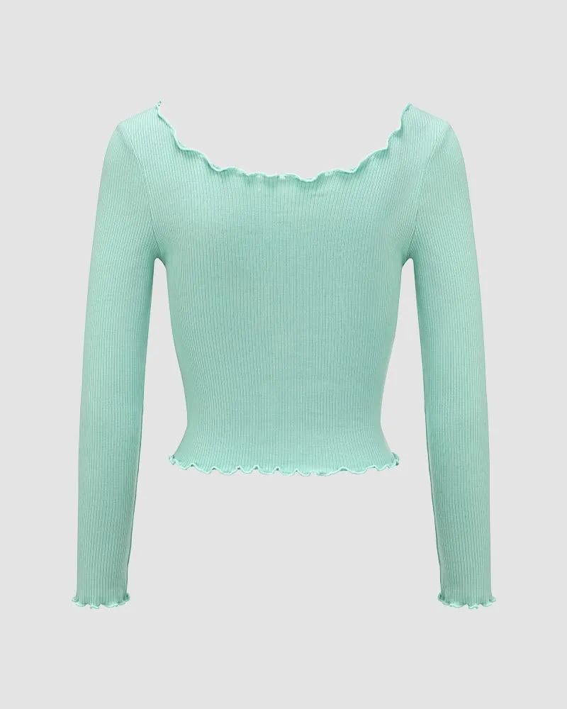 Claymire Lettuce Hem Ribbed Top