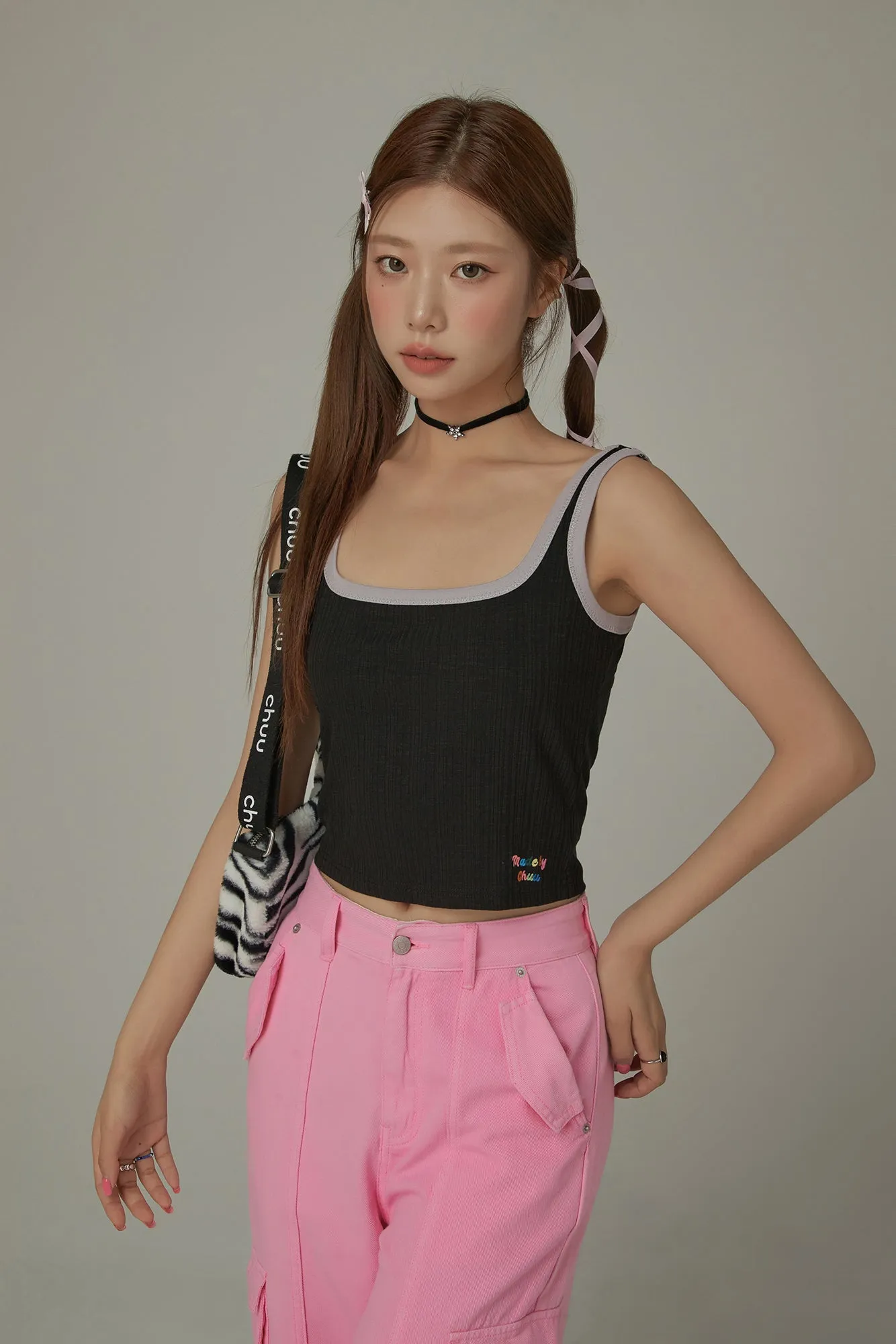 Color Lined Ribbed Sleeveless Semi Crop Top