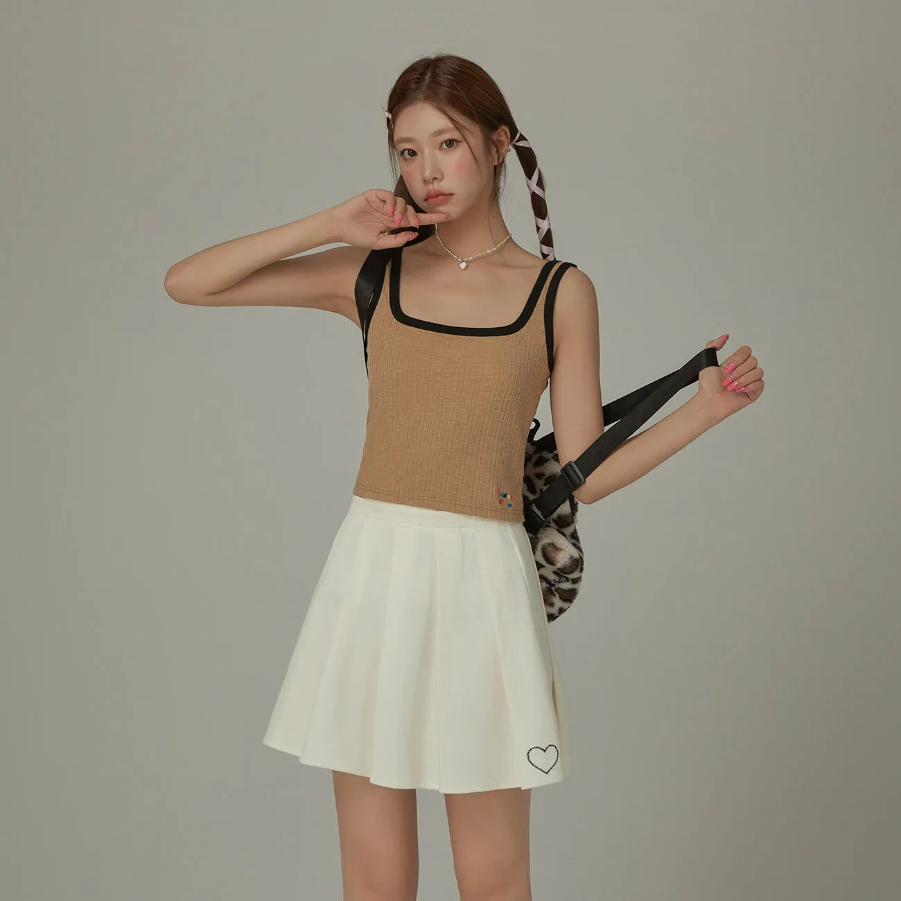 Color Lined Ribbed Sleeveless Semi Crop Top