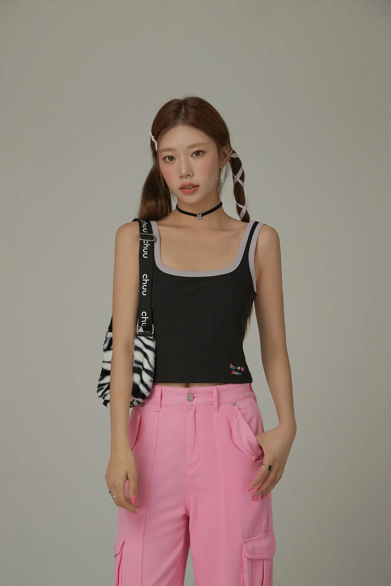 Color Lined Ribbed Sleeveless Semi Crop Top