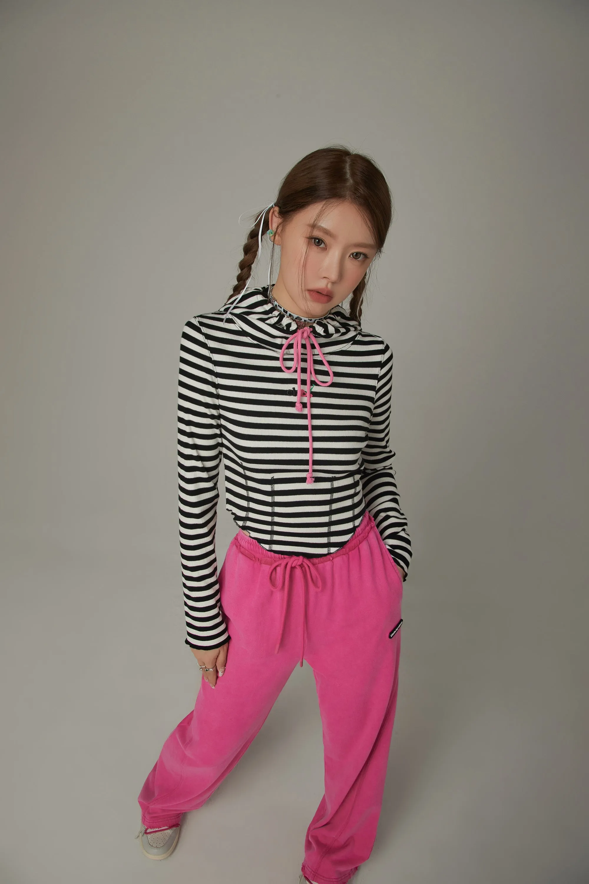 Color Striped Hooded T-Shirt