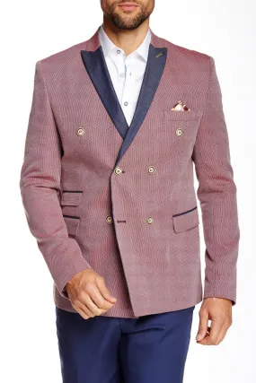 CONTRAST LAPEL DOUBLE BREASTED BLAZER - RED