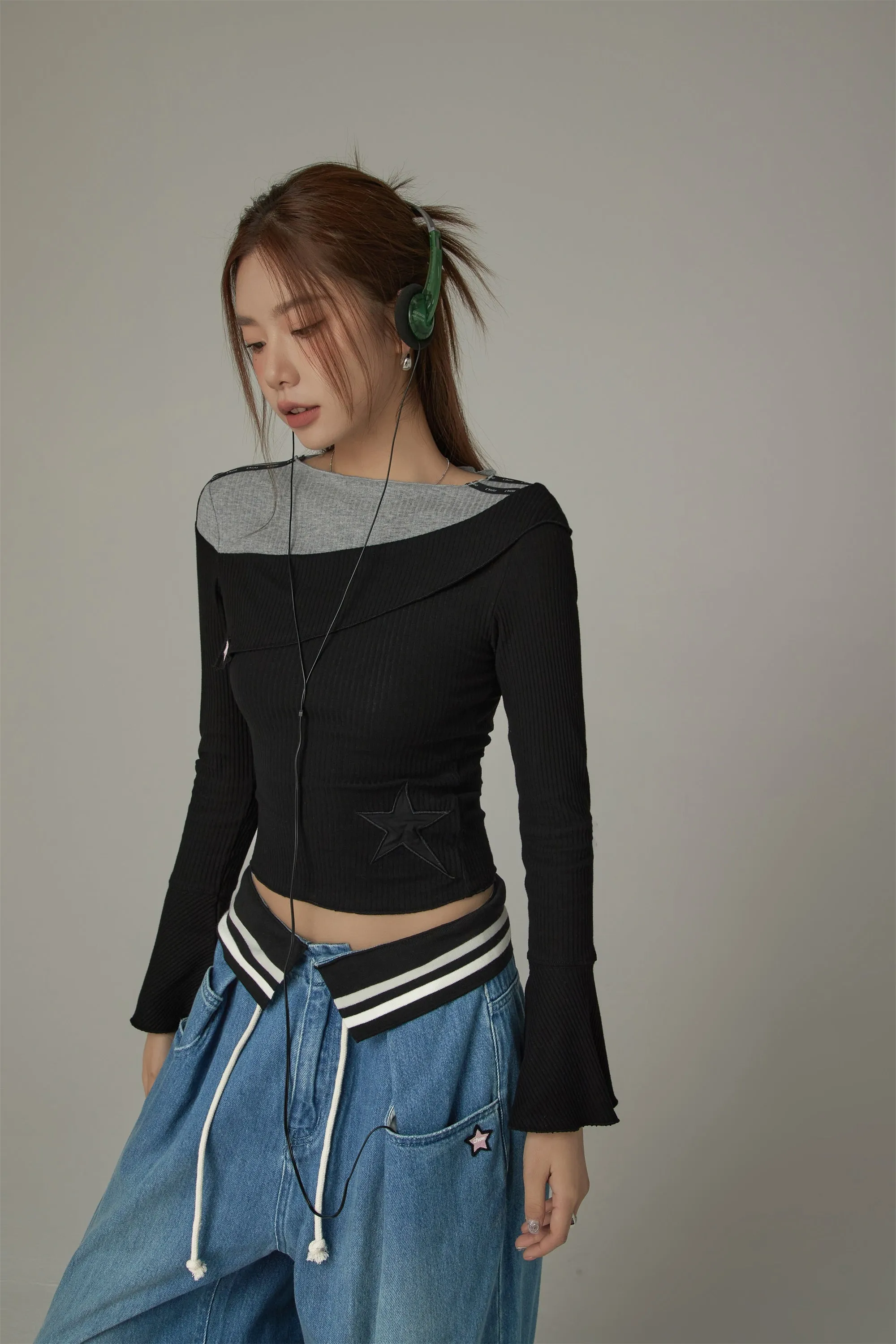 Contrast Ribbed Cropped T-Shirt