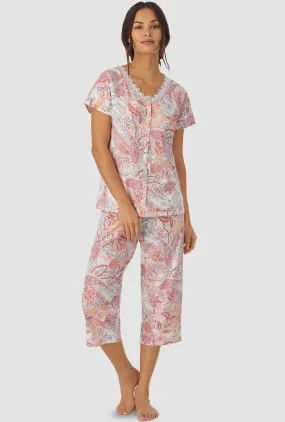 Coral Paisley Short Sleeve Capri PJ Set