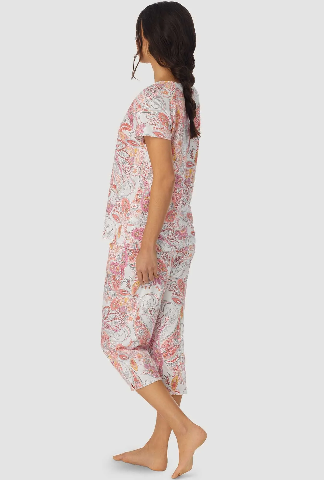 Coral Paisley Short Sleeve Capri PJ Set