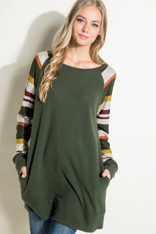 COZY STRIPE MIXED TUNIC TOP