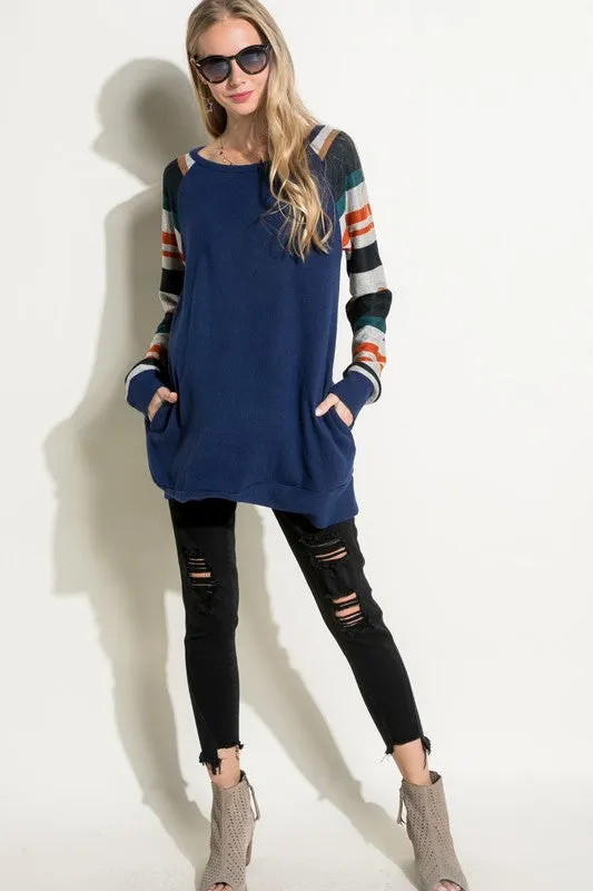 COZY STRIPE MIXED TUNIC TOP