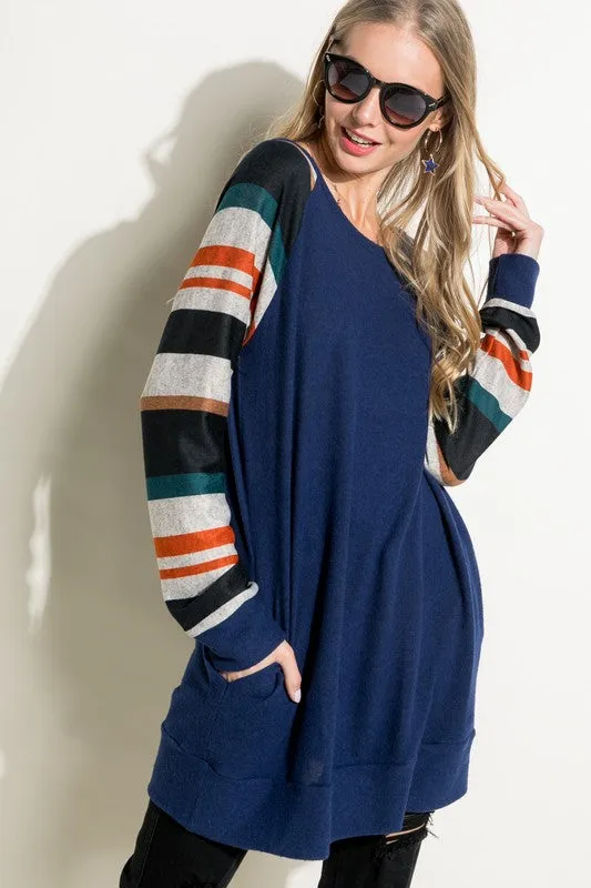 COZY STRIPE MIXED TUNIC TOP