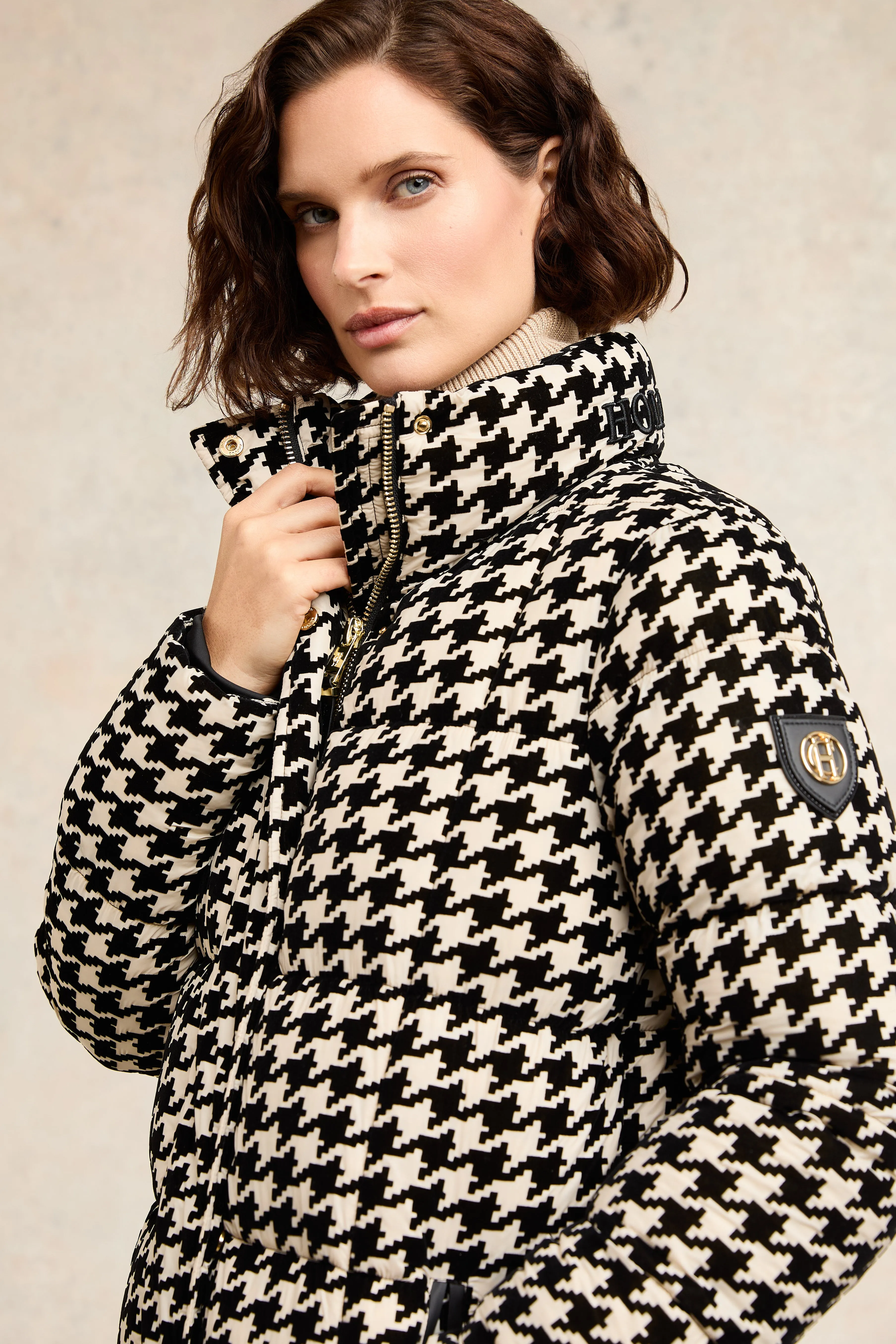 Crawford Longline Coat (Ecru Houndstooth)