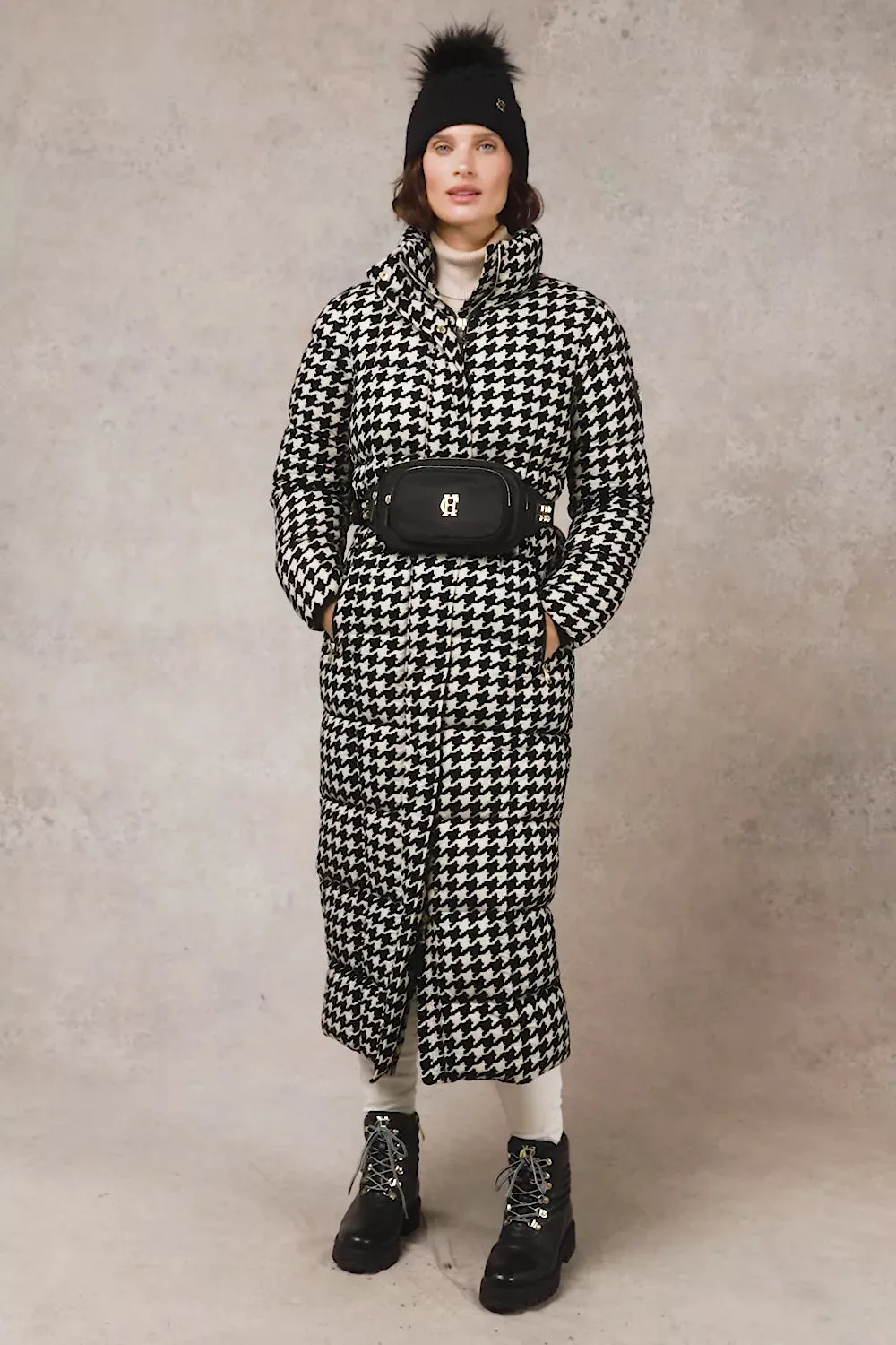 Crawford Longline Coat (Ecru Houndstooth)