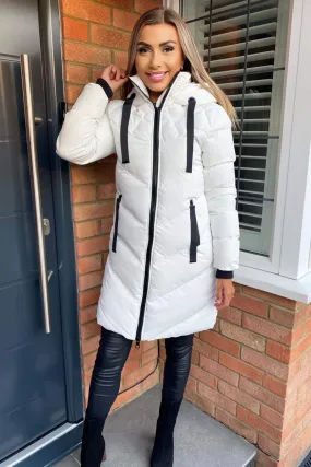 Cream Longline Padded Coat