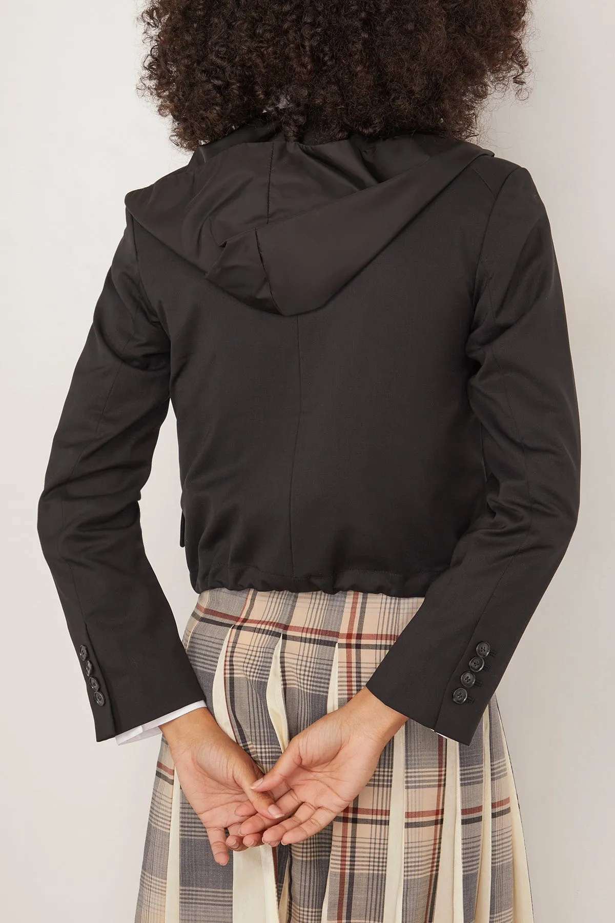 Cropped Hooded Blazer in Black Night