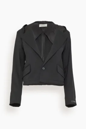 Cropped Hooded Blazer in Black Night