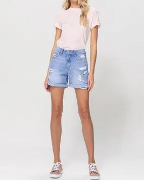 Distressed Boyfriend Rebecca Short With Cuffs In Light Wash | Light Wash