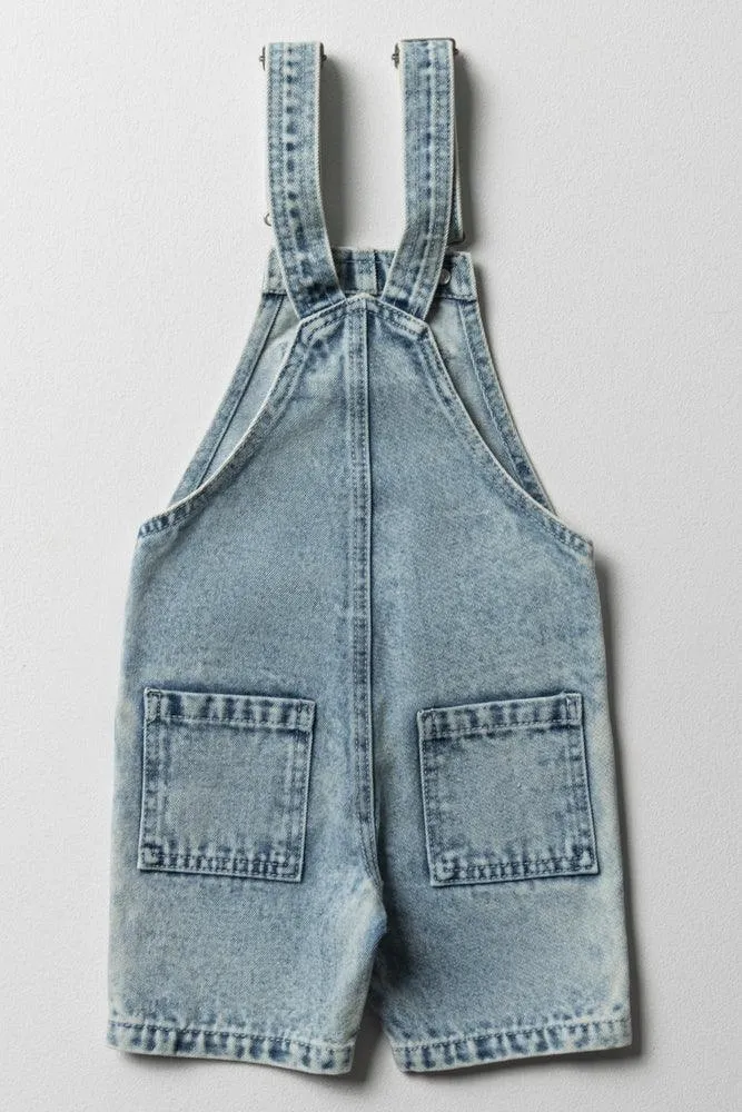 Dungaree Short Distressed Light Blue