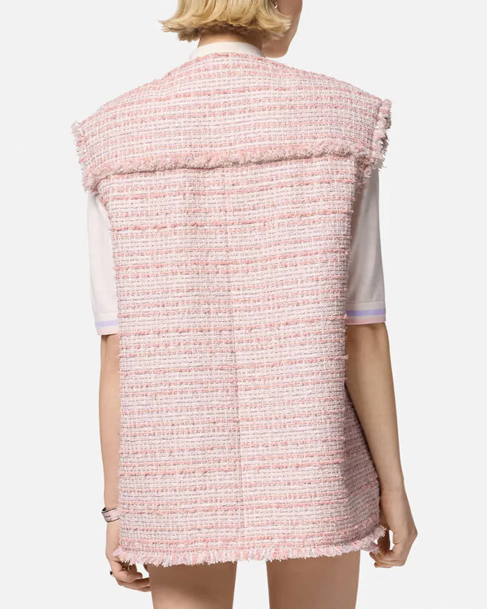 Dusty Rose Tweed Sleeveless Jacket