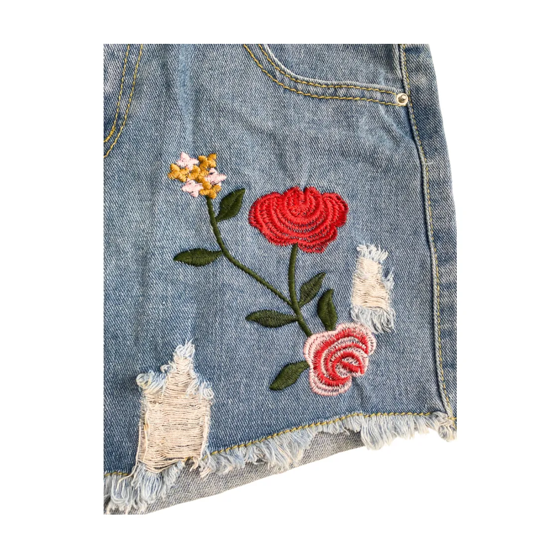 Floral Embroidered  Denim shorts