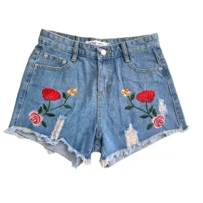 Floral Embroidered  Denim shorts