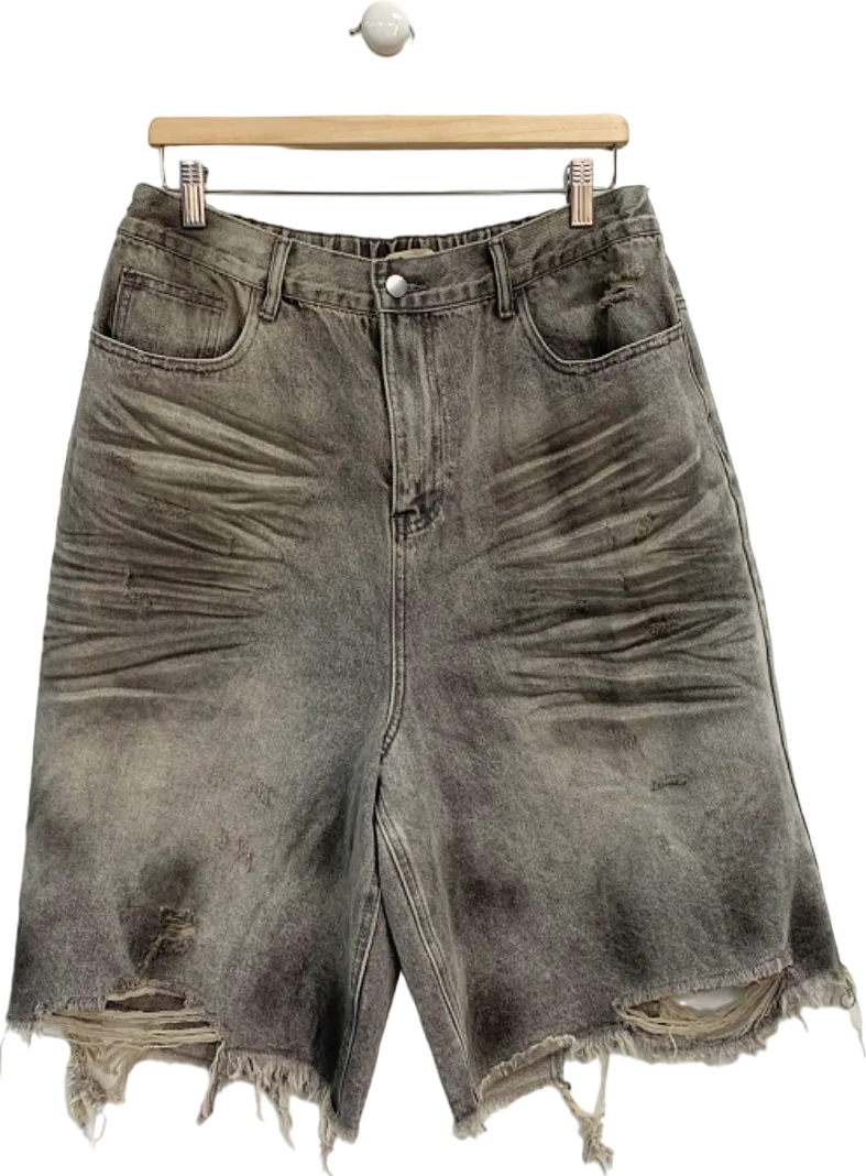 Garments Grey Distressed Denim Shorts UK L