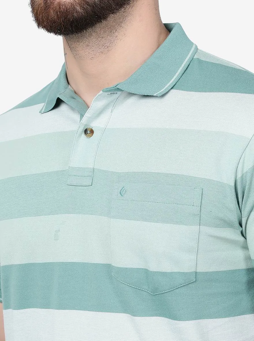 Green Striped Slim Fit Polo T-Shirt | Greenfibre